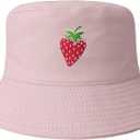 Hepandy Embroidered Bucket Hats for Men Women Girl (One Size, Strawberry (Pink))