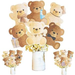 24pcs Teddy Bear Baby Shower Centerpiece Sticks Teddy Bear Birthday Party Decorations Bear Table Toppers Decorations for We Can Bearly Wait Baby Shower Bear Theme Gender Reveal Party Supplies