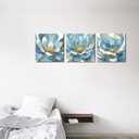 Blue Abstract Canvas Wall Art, 12"x12" Blossoming Floral with Gold Foil Prints - Set of 3 for Living Room, Bedroom, Bathroom