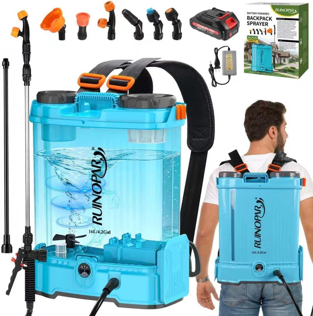 4 Gallon Battery Powered Backpack Sprayer with Auto-Mixing, Compatible with Makita 18V Battery, 21V 2.6Ah Battery, 2 Spray Wands (Stainless & Fiberglass), 100 PSI Garden Sprayer for Lawn Care