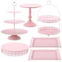 QENUIITEA 6 Pcs Pink Cake Stands Set, Cake Display Pedestal Tiered Cupcake Holder Dessert Plate Serving Tower Tray Decorative for Wedding Birthday Party Baby Shower Celebration