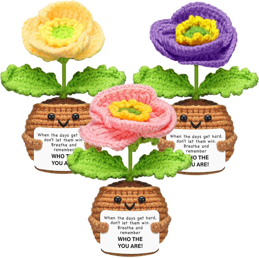3 Pcs Inspirational Gifts, Positive Corn Poppy Flower Handmade Crochet Doll, Appreciation Positive Gifts for Women, Friend Sister, Coworker Employee Birthday Cheer Up Presents