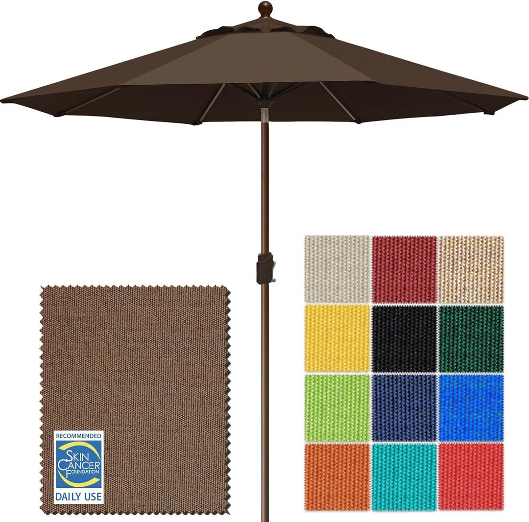 EliteShade USA 10-Year-Non-Fading 9Ft Market Patio Umbrella, UPF 50+ UV Protection Performance Sun Umbrella, Heavy Duty Commercial Grade Outdoor Table Umbrella with Crank & Tilt, Windproof Vented Top for Garden, Pool, Deck and Outdoor Playsets, Chestnut