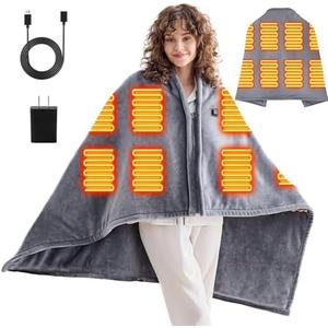 greenoak USB Portable Heated Electric Blanket - Cordless Heated Throw Blanket for Outdoor with 3 Heating Levels/Wearable Shawl Gifts for Travel,Camping,Bed, Marble Grey Standard(Battery Not Included)