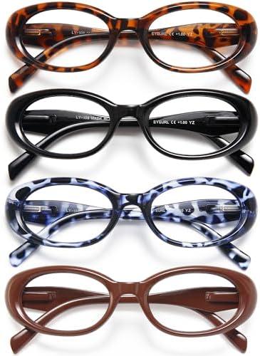 EYEURL Reading Glasses for women Oval Blue Light Blocking Glasses Computer Readers for Women Anti-Glare/UV Rays Eyeglasses with Spring Hinges 2.00, Pack 4