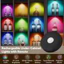 Rechargeable Puck Lights with Remote, 12 Pack Magnetic Under Cabinet Lighting, 1500mAh Battery Operated LED Tap Lights with Dimmer & Timmer for Kitchen, Closet, Shelf - 3 Color Temps & 12 RGB, Black