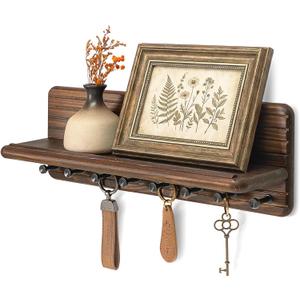 Rebee Vision Retro Key Holder wall Mount for Room Decor  Farmhouse Key Hanger with 8 Durable Hooks & Floating Shelf for Coat Rack  Mail Organizer for Entryway, Wall Decor, or Office Decor (Brown)