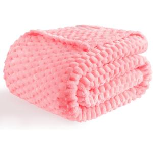 Bnuitland Soft Flannel Throw Blanket(50X70 inches), 3D Jacquard Fluffy Lightweight Fleece Blanket for Couch,Sofa,Bed, 300 GSM Super Cozy Warm for All Season Home Decor,Light Pink