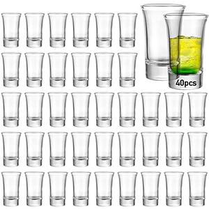 Aoeoe 40 Pack Shot Glass Bulk Set with Heavy Base, 1.5 Ounce Whiskey Shot Glasses, Clear Shot Glasses Set, Round Shot Glass Bulk, Small Shot Cups for Vodka, Whiskey, Tequila, Espresso, Liquor