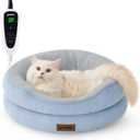 Heated Cat Bed Indoor - Adiustable Temperature Pet Heating Bed with Timer and Chew Resistant Cord, Washable Puppy Bed with Non-Slip Bottom, 21" x 21" x 8", Blue