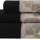 Loom and Mill Luxury Cotton Bath Towel Set 3 Piece-1 Bath Towel 1 Hand Towel 1 Wash Cloth, Ultra Soft Decorative Towel Sets Highly Absorbent for Bathroom, Royal Damask Design(Black-Taupe Gold)