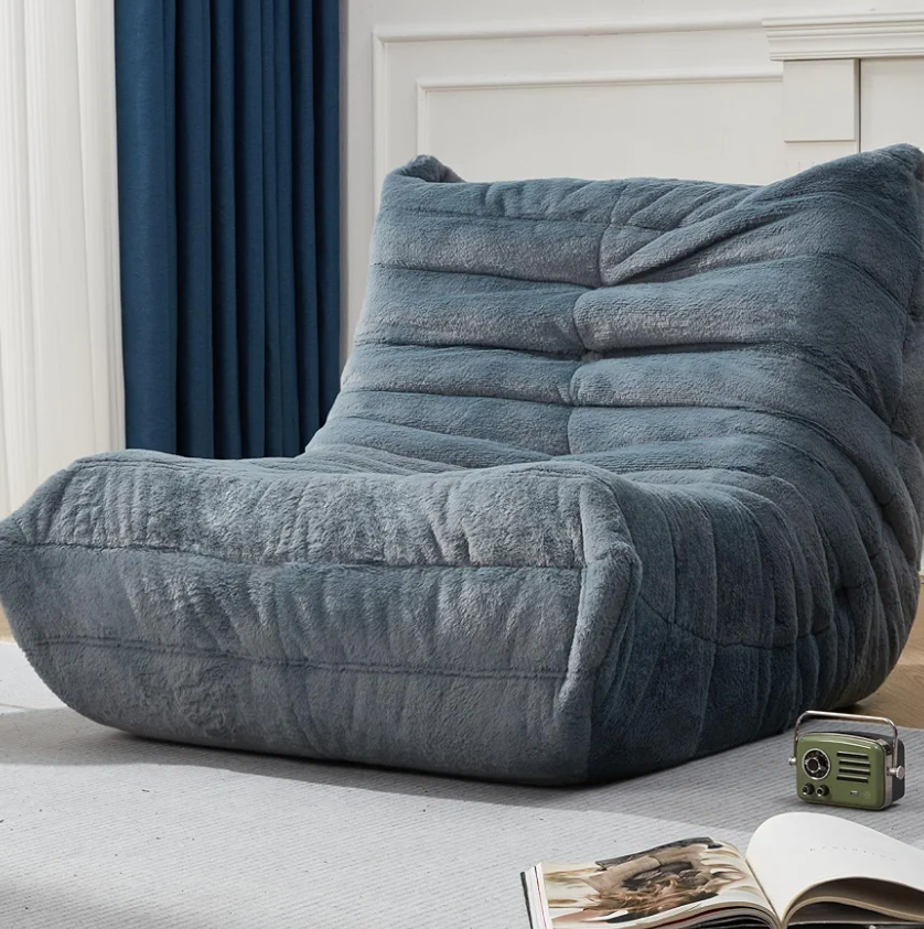 Bean Bag Chairs for Adults Giant Bean Bag Chair Memory Foam BeanBag Chair Big Bean Bag Sofa with Filler Faux Fur Fireside Beanbags Lazy Sofa for Living Room Bedroom Dorm Office (Bluegrey Plush)