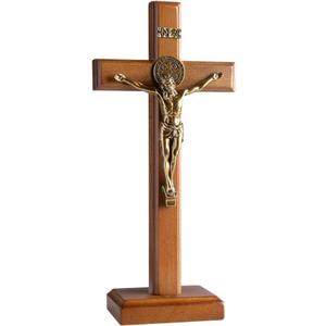 KUXBET Crucifix Cross Catholic 10.7 Inch Wooden Jesus Christ Wall Cross Stand, Hanging or Tabletop with Stand for Home Decor (10.7" L x 5.0" W)