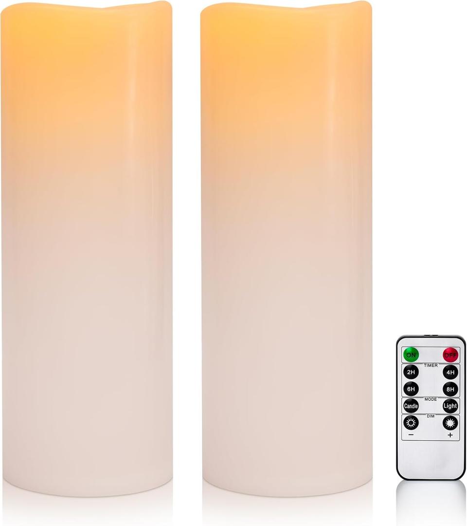 5" x 14" White Large Waterproof Outdoor Flameless Candles Battery Operated LED Flickering Pillar Candles with Remote and Timer for Indoor Outdoor Lanterns, Long Lasting, Set of 2
