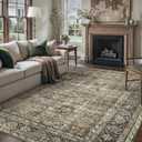 Vintage Area Rug 8x10 Brown Washable Living Room Large Carpet Non Slip Bedroom Indoor Office Low Pile Traditional Distressed Retro Accent Rug for Dining Room