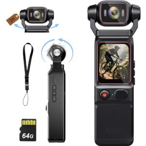 2K Body Camera 2026 Version Vlogging Camera 64G Portable Handheld Body Cam with 360 Rotating Lens, EIS Stabilization for Meeting, Cycling, Adventure Sports, and Dailly Use, 32GB