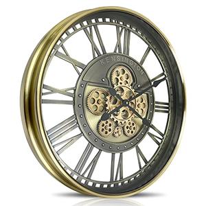 DORBOKER Real Moving Gears Wall Clock Large Modern Metal Clocks for Living Room Decor, Industrial Steampunk Unique Vintage Rustic Decorative Clock for Home Farmhouse Office, 21 Inch,Bronze Gold Roman