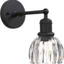 Yosoan Boho Indoor Vintage Wall Sconce with Flower Shade, 1-Light Modern Vanity Industrial Hardwired Wall Mounted with Transparent Tulip Shade for Living Room Bedroom Kitchen Hallway Home Decor(Black)