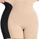 SIMIYA Shapewear Tummy Control Shorts for Women, 5-IN-1 Body Shaper High Waisted Girdle Boyshort Slip Short for Under Dresses (Large, Nude+black)