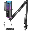 Gaming USB Microphone, Noise Cancellation Condenser Mic with Mute,Boom Arm MicReverb Adjustment, Monitoring for Streaming, Podcasting, Discord, YouTube,PC, Computer, PS4, PS5, Mac