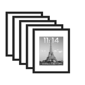 UPSIMPLES 11x14 Picture Frame Set of 5, Display Pictures 8x10 with Mat or 11x14 Without Mat, Wall Gallery Photo Frames, Black
