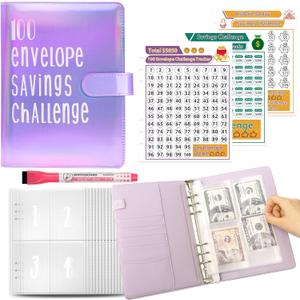 100 Envelopes Challenge Binder Money Savings Challenges Book to Save $5,050 and $500 and $10,000, A5 Money Saving Planner Budget Binder with Cash Envelopes (Black)