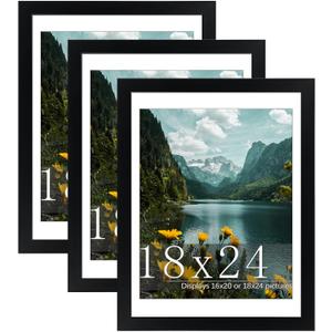 Picrit 18x24 Picture Frame 3 Pack, Black Poster Frame, Display Poster 16 x 20 with Mat or 18 x 24 without Mat for Horizontal or Vertical Wall Mounting