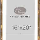 ArtXO 16"x20" Picture Frame Wooden, Display Pictures 11"x14" with Mat or 16"x20" Without Mat, Gold Bamboo Poster Frames,Hanging Photo Frame Wall