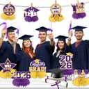 12Pcs Purple and Yellow Graduation Decorations Honeycomb Centerpieces, Class of 2026 Graduations Centerpieces for Tables Purple and Yellow Congrats Grad Graduation Table Decoration Grad Centerpiece