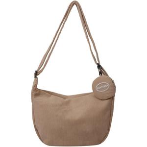 Corduroy Crossbody Tote Bag for Women Men, Trendy Crescent Bag with Small Round Pocket Pendant,Sling Shoulder Hobo Bag (Khaki)