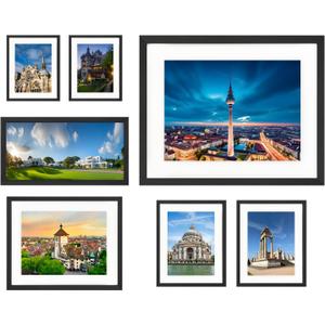 7 Pack Picture Frames Collage Wall Decor, Gallery Wall Frame Set for Wall Mounting or Tabletop Display, Multi Sizes Including16x20-1, 11x14-1,8x16-1，8x10-2，5x7-2 Family Photo Frames,Made of Solid Wood，Black