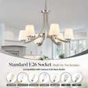 6-Light Brushed Nickel Chandeliers for Dining Room with Frosted Glass 47.2" Adjustable Silver Pendant Ceiling Lighting Rustic Vintage Hanging Lamp for Farmhouse Kitchen Island Dining Table Living Room, Medium-6 Light