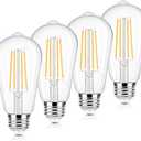 Brightever 4-Pack Vintage LED Edison Bulbs 60W Equivalent, 6W ST58 2700K Warm White Antique LED Filament Bulbs, E26 Medium Base, Clear Glass Style for Home and Commercial, Non-dimmable
