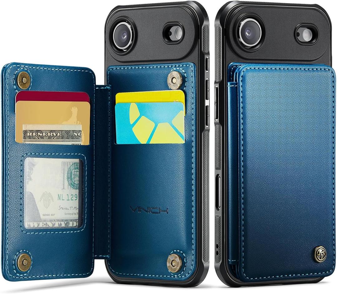 Vinich for iPhone 17 Air Wallet Case with Card Holder, RFID Blocking Credit Slots Kickstand Shockproof Phone Cover Fit for iPhone 17 Air 6.5" Blue