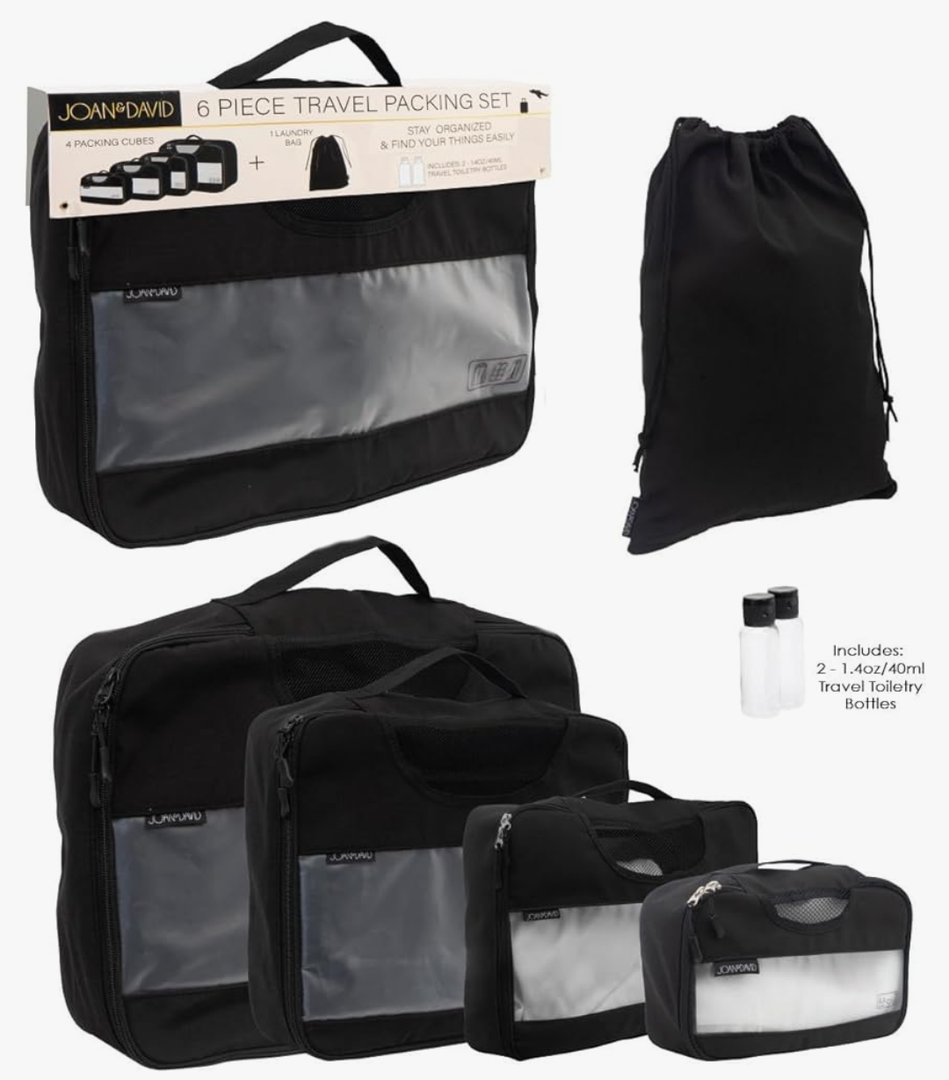 Joan & David 6 Pieces Travel Packing Cubes Set Luggage Organizers and Laundry  (Black)
