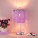 Lovlast Girls Table Lamp with Tassel Lampshade, 3 Way Dimmable Touch Bedside Purple Lamp with USB C + A Ports, Lavender Nightstand Lamp for Girls Bedroom, Living Room, Office, LED Bulb Included, Purple