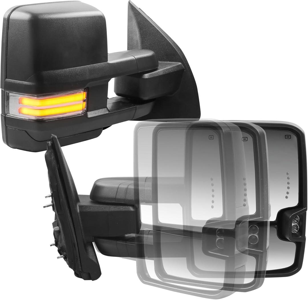 Switchback Tow Mirrors Power Heated Compatible For 03-16 Ford F250 F350 F450 F550 Super Duty Driver Passenger Side Mirror w/Turn Signal light Black
