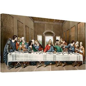 the Last Supper Canvas Wall Art - Leonardo da Vinci Classic Art Reproductions Famous Painting Print Framed Picture for Kitchen Dinning Room Office Hallway Home Decor Gift-29"x58"
