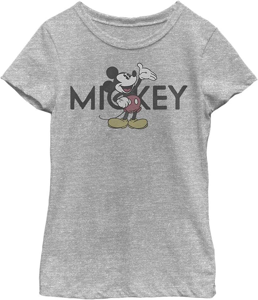 Disney Characters Vintage Mickey Girl's Solid Crew Tee (X-Large, Athletic Heather)
