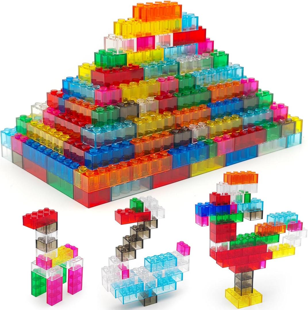 400 Pieces Translucent Building Bricks -9 Colors Crystal-Clear Classic Block Toy Fully Compatible with Major Brands Educational Construction Toy for Boys Girls 6 Years Old and Up