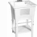 Zenna Home Utility Sink Laundry Tub with Pull-Out Faucet, All-in-One Freestanding Utility Tub for Laundry Room, Basement, Garage, Outdoor Kitchen, 24" L x 24" W x 36.75" H, White