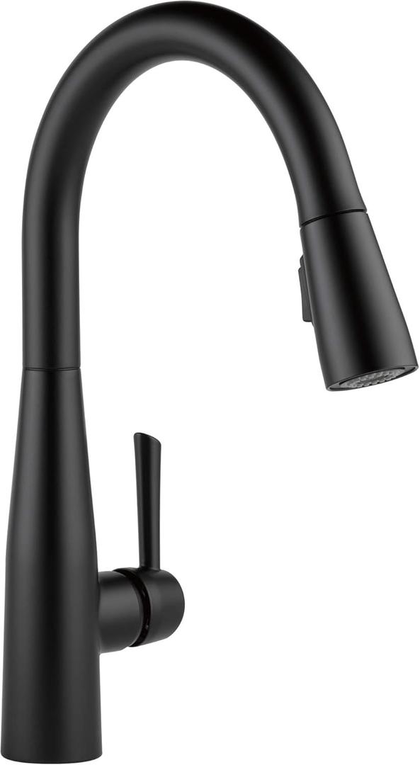 Delta Essa Matte Black Kitchen Faucet with Pull Down Sprayer, Modern Single Hole Kitchen Sink Faucet, Single Handle, Matte Black 9113-BL-DST