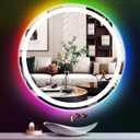 THEKLA 24 Inch Round Led Bathroom Mirror with Lights 3Color Front Light + RGB Rainbow Color Changing Backlit Round Lighted Vanity Mirror for Bathroom Wall Dimmable AntiFog Smart Light up Circle Mirror