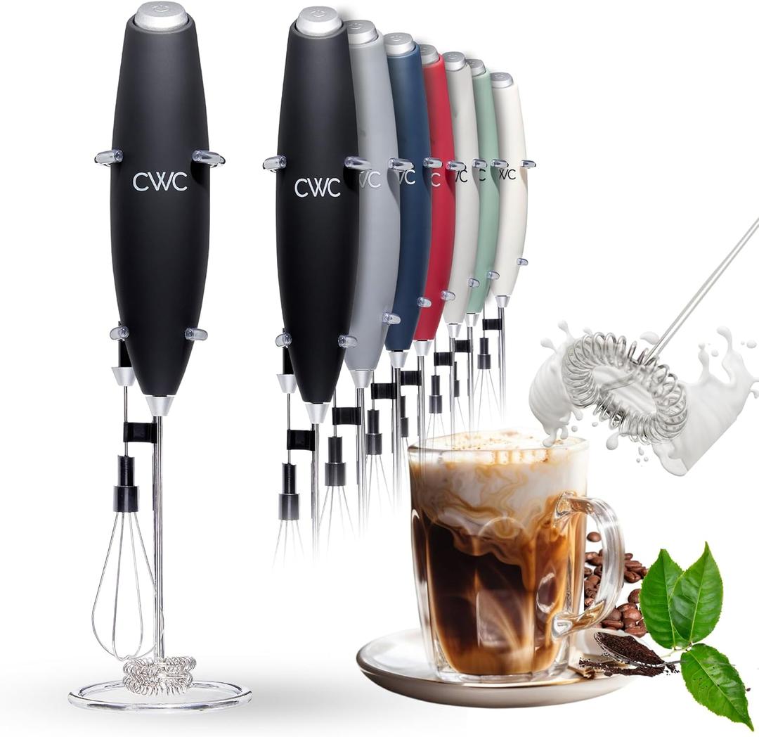 COOK WITH COLOR Ultra-High-Speed Egg Beater with Double Whisk and Detachable Milk frother - Includes Convenient Stand, Black