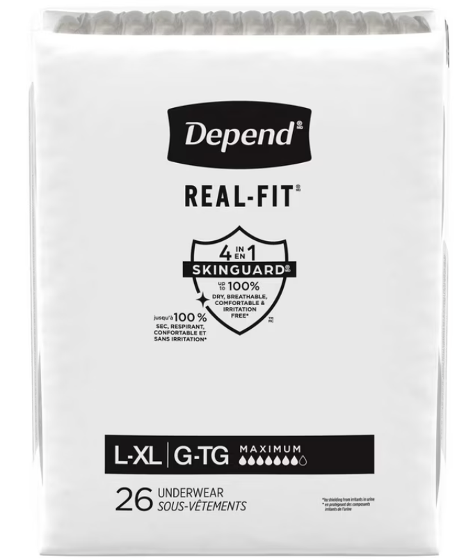 Depend Fresh Protection Adult Diapers, Incontinence Underwear for Men, Disposable, Maximum, Large- XL Grey, 26 Count