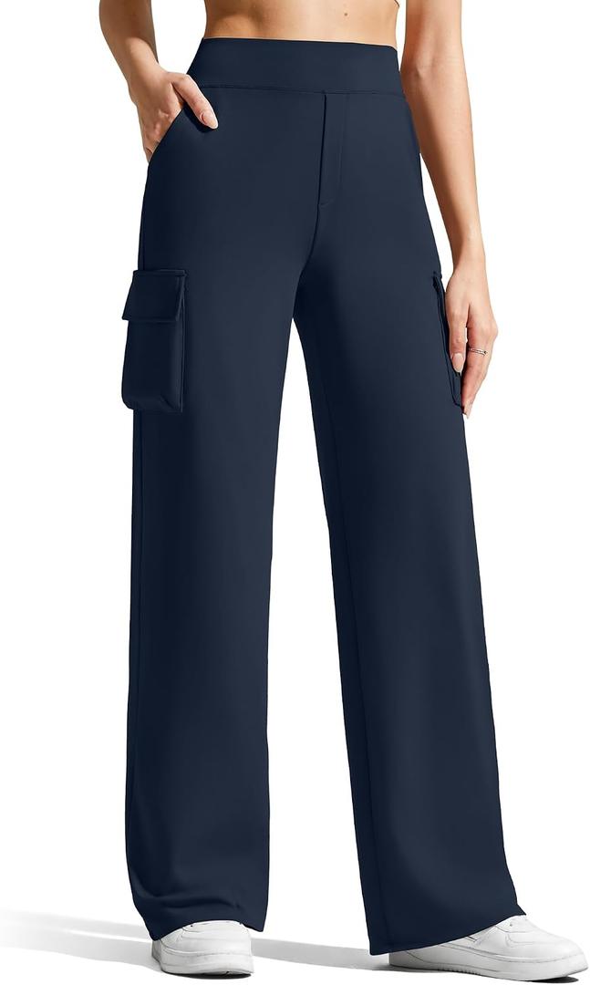 G4Free EverGoing Women's Wide Leg Yoga Pants with 4 Pockets High Waisted Cargo Pants Stretch Casual Sweatpants, Small
