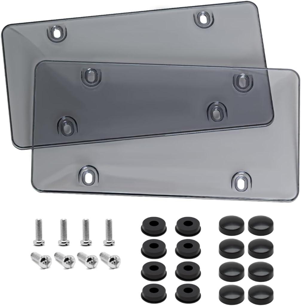 2 Pack License Plate Frames, ABS Car Front/Rear License Plate Frame with Screws Caps, Fit Any Standard US Plates Grey