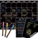 Magnetic Chalkboard Monthly Calendar with neon Bright Liquid Chalk Markers  Black Refrigerator Monthly Planning Board w/Bonus - Grocery List and Notepad for Kitchen Refrigerator