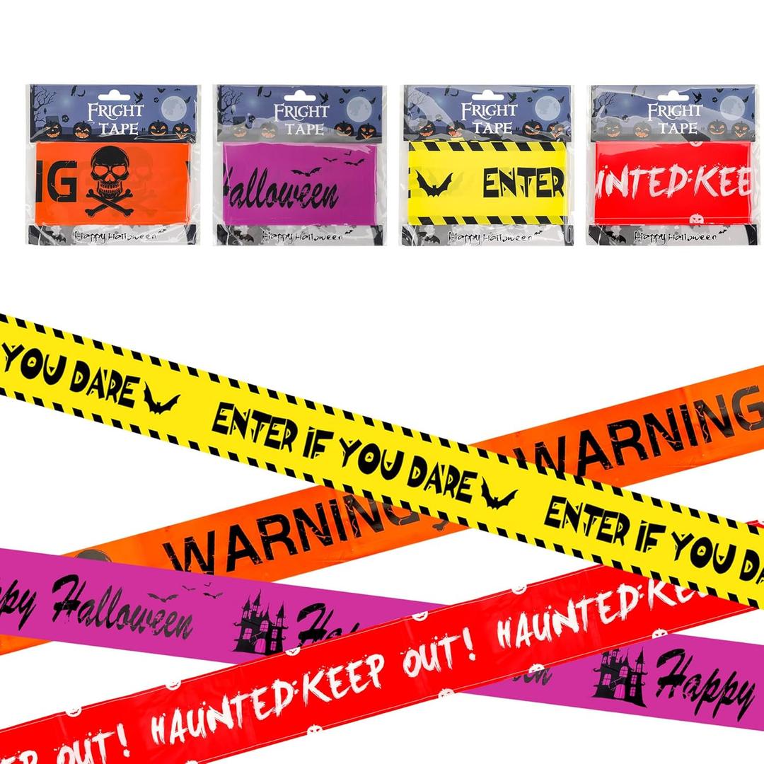 halloween caution tape Bulk warning tape 4 Pack 100 ft Halloween Fright Tape Ideal for Danger/Hazardous Areas, Zombie Parties, Indoor/Outdoor Yard Decor, and Haunted Houses party decorations supplies
