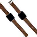 BARTON WATCH BANDS- Black Leather and Rubber Hybrid - Choose Color & Size - Compatible with All Apple Watches (Ultra, SE, 8, 7, 6, 5, 4, 3, 2, 1) - 38mm, 40mm, 41mm, 42mm, 44mm, 45mm, 49mm (Oak Brown Leather (Stainless Steel Buckle))